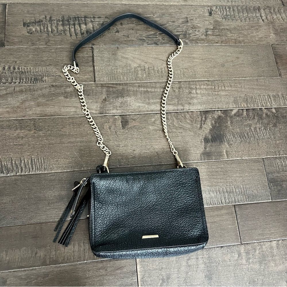 Rebecca Minkoff Leather Crossbody Bag Gold Chain Hardware Shoulder Purse Black